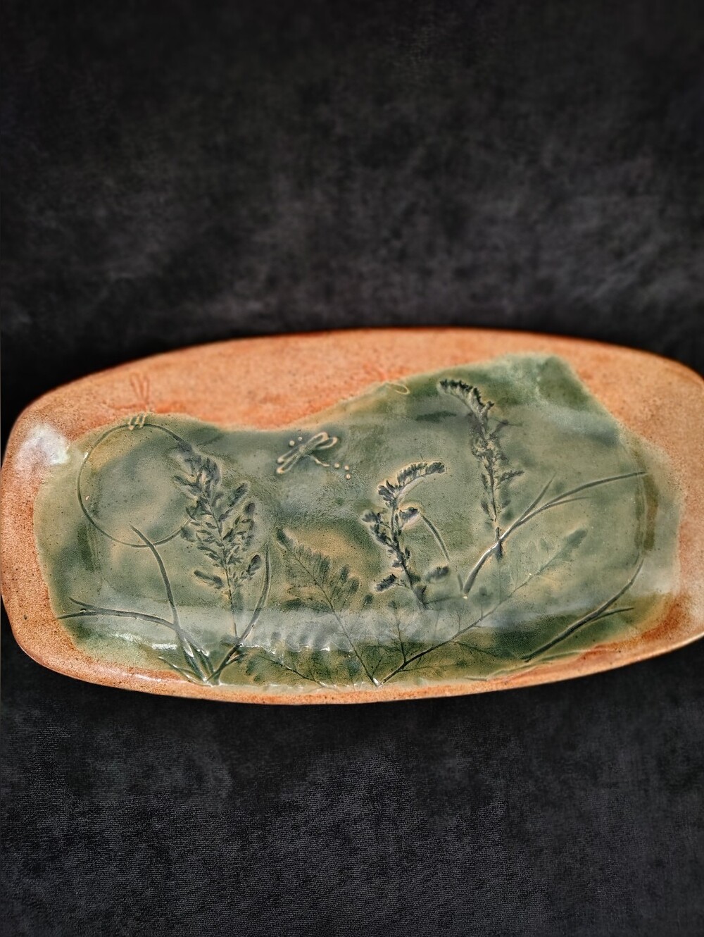 Doris Thomas Pottery Fern & Dragonfly  Large Oblong Tray/Platter